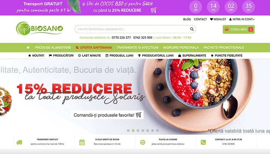 Captură din magazinul online Biosano